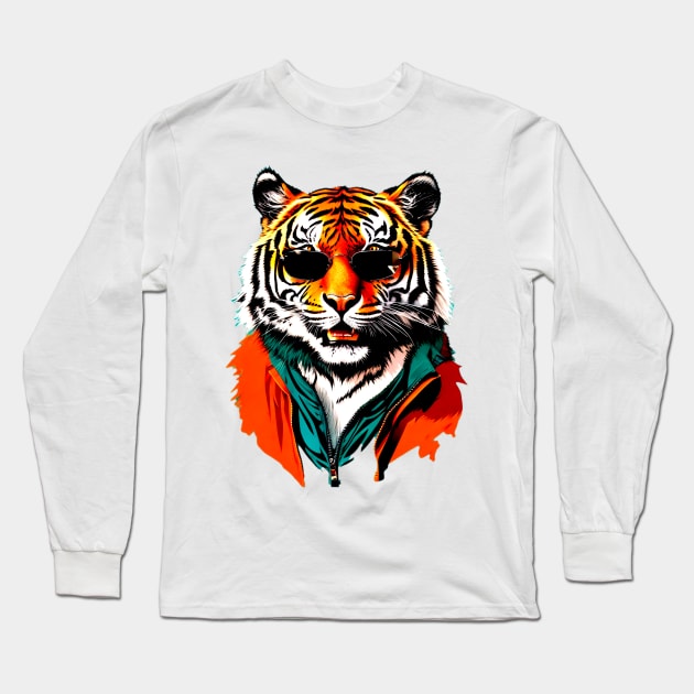 Tiger Vibes: Fierce and Trendy Art with Sunglasses Long Sleeve T-Shirt by SkloIlustrator